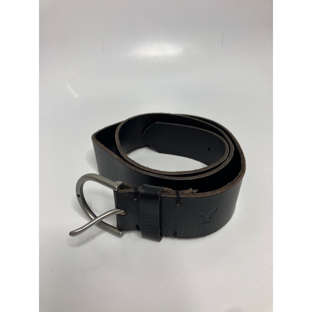 American Eagle Belt Womens XS Black Good Leather D-Ring Buckle Embossed Logo